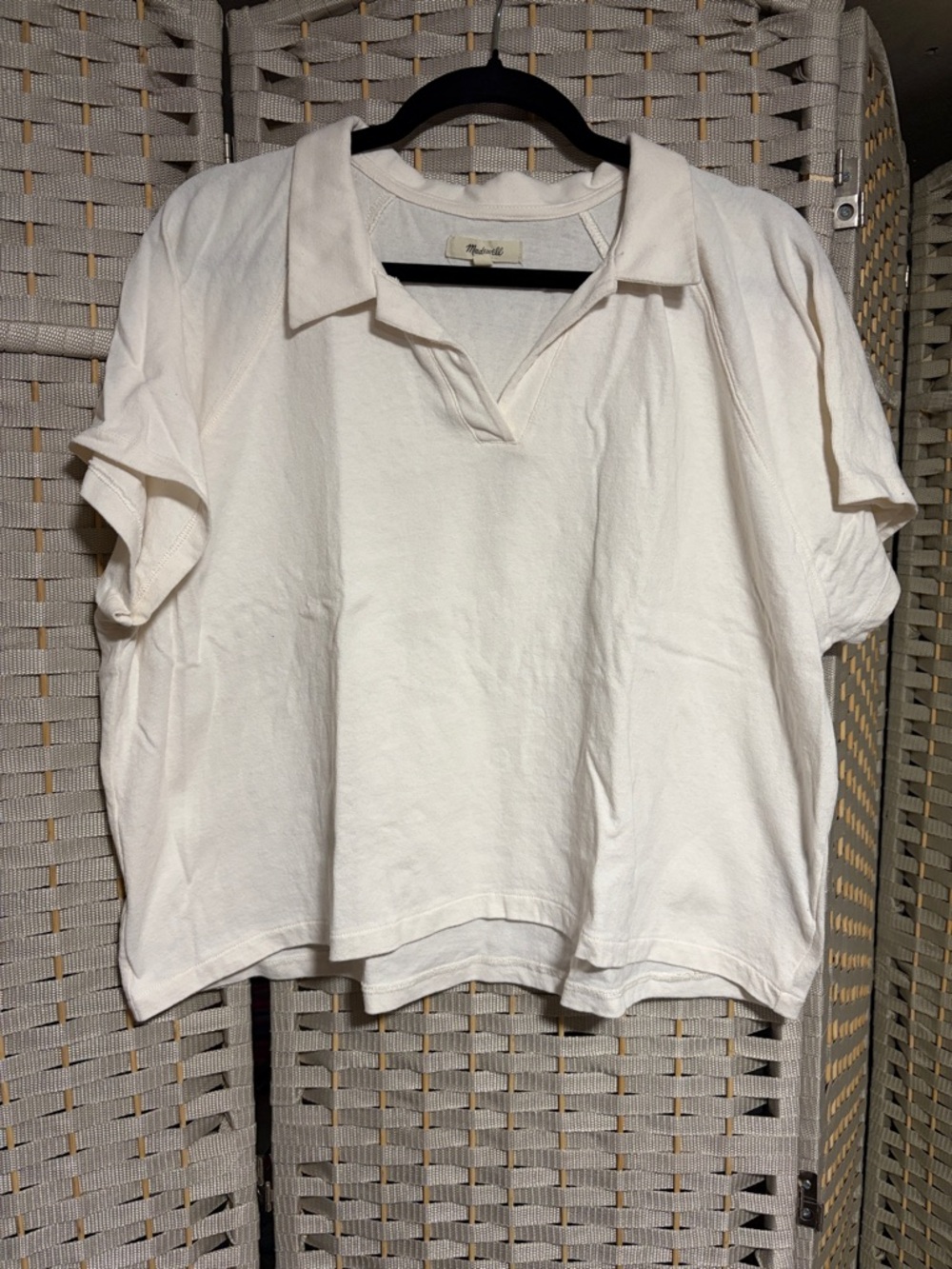 Madewell Cream Short-Sleeve V-Notch Polo Crop Top